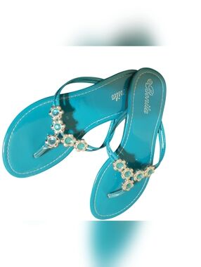 Turquoise Flower Thong Sandals